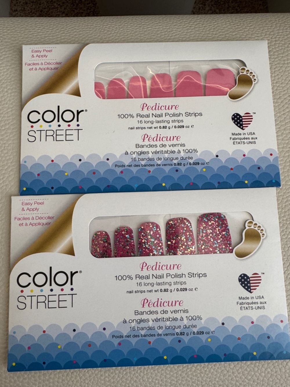 Color Street Pink Solid & Pink Glitter Pedicure Nail Strips